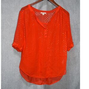 Ella Moss Orange Metallic Thread Sheer Blouse Women’s Size M